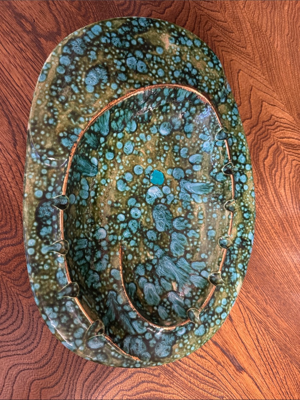 VTG MCM Drip Glaze Atomic Malachite Look Ashtray Large